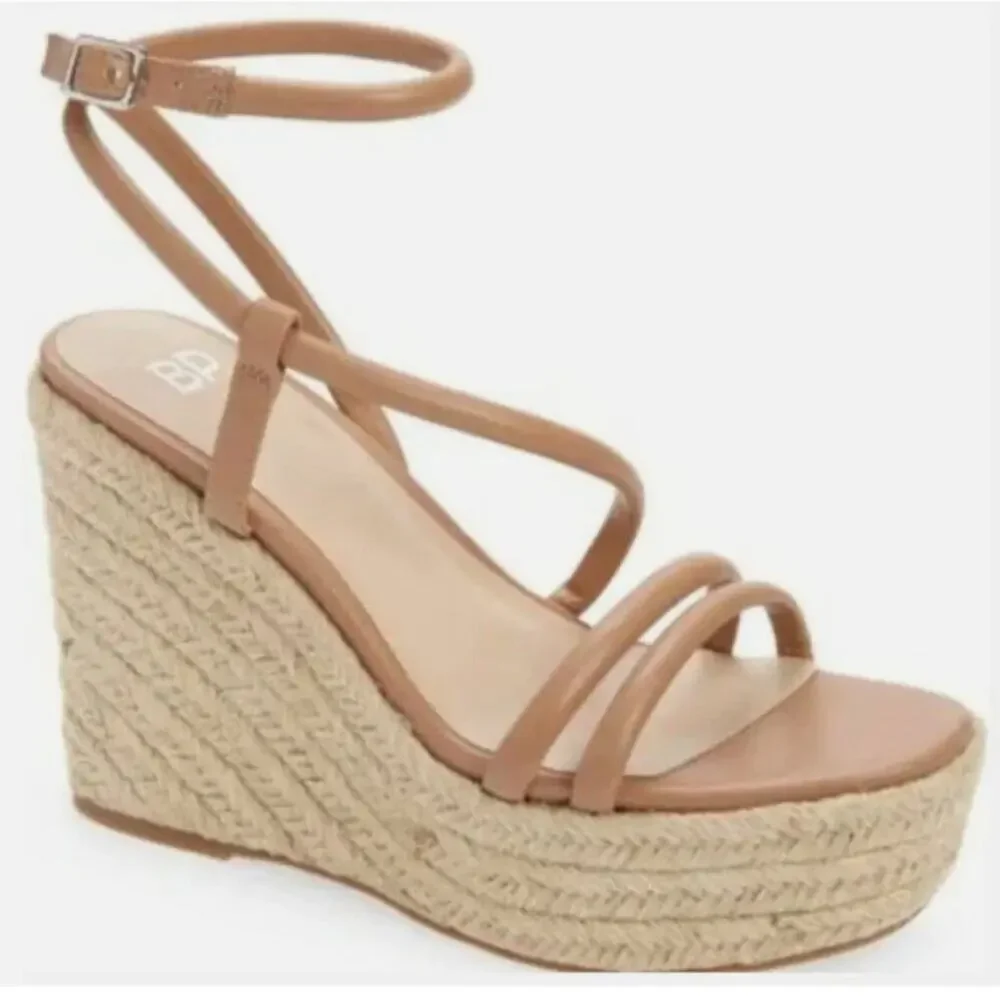 BP Cohan Espadrille Platform Wedge Sandals Tan Mocha Strappy Size 10